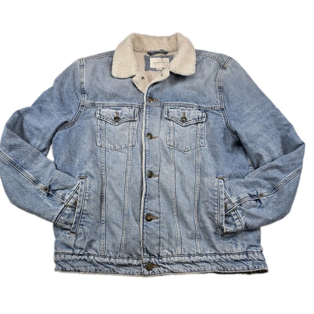 Aeropostale Mens Denim Sherpa Lined Trucker Jacket Size L
